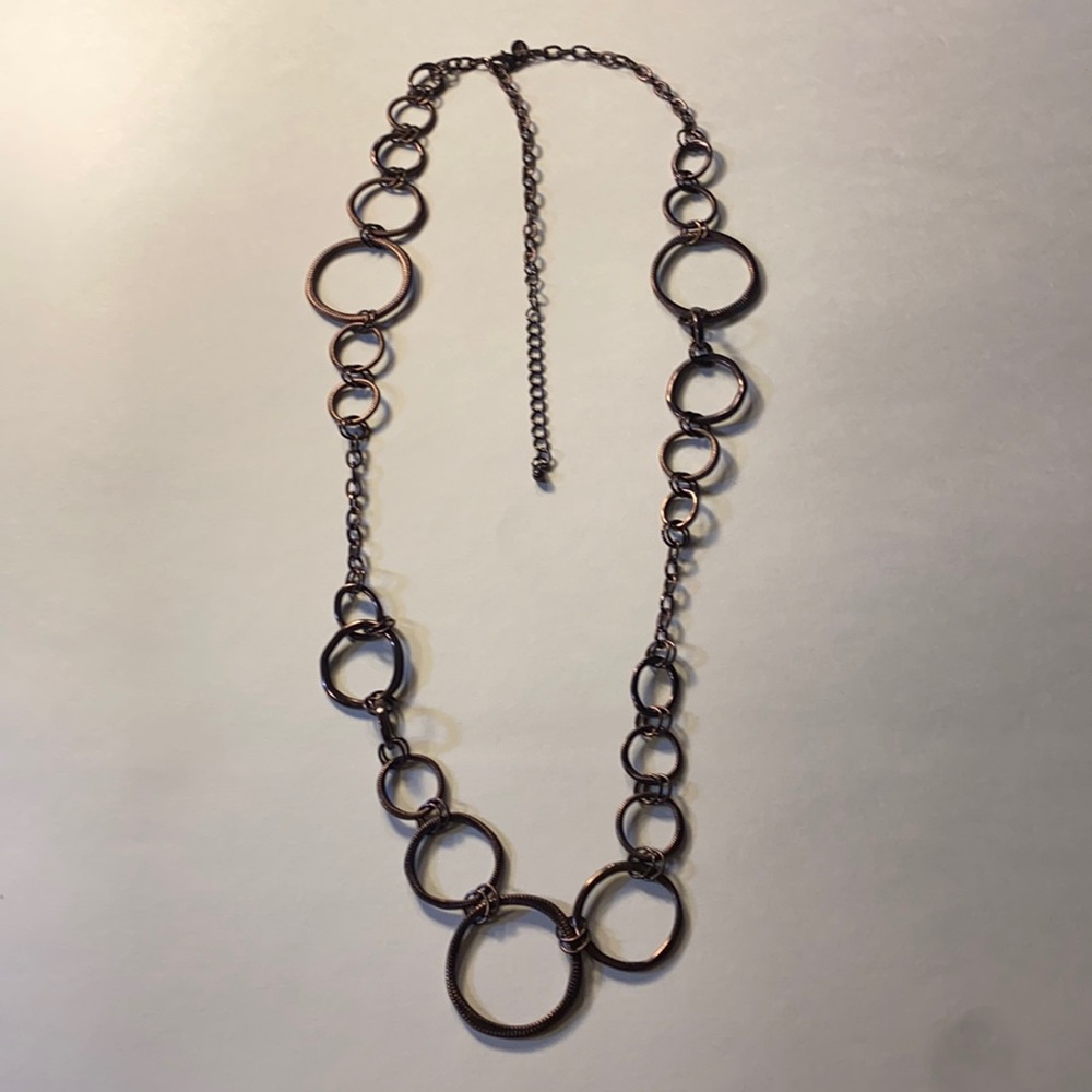 Lia Sophia Bronze Tone Hoop Loop Sexy Long Necklace Contemporary Fashion 30”-38”